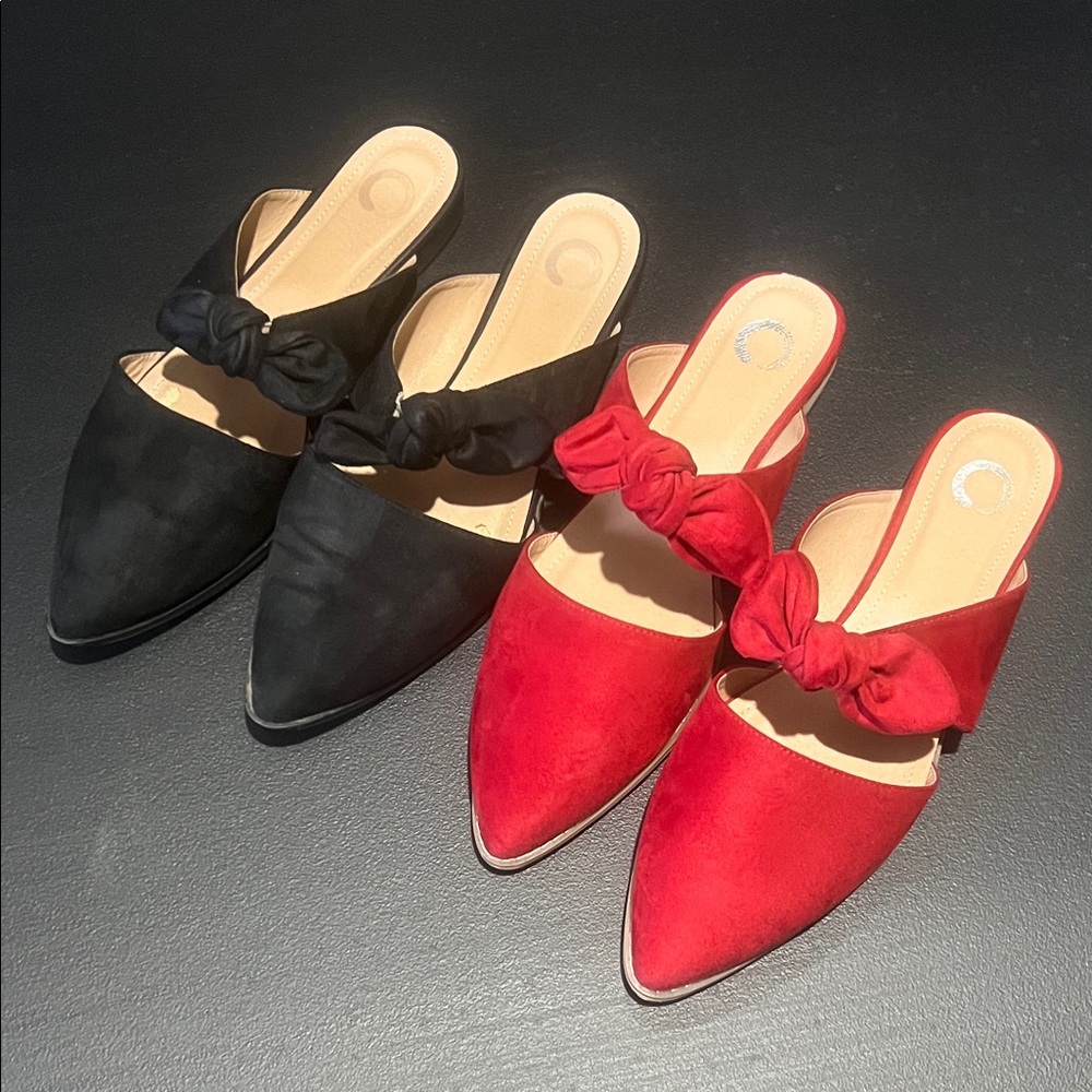 Pointed Knot Mules - Black and Red (Pair)